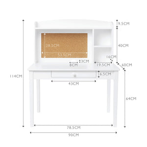 Junior Study Desk with Shelves & Drawers, White