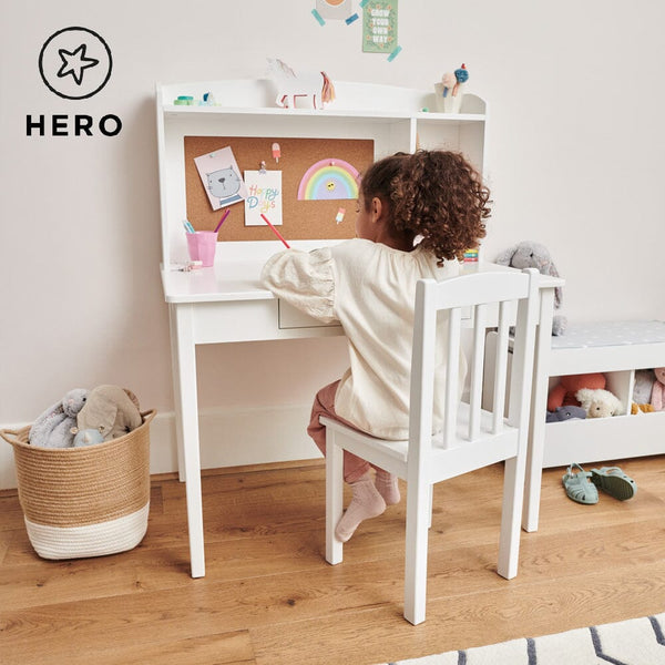 Junior Study Desk with Shelves & Drawers, White