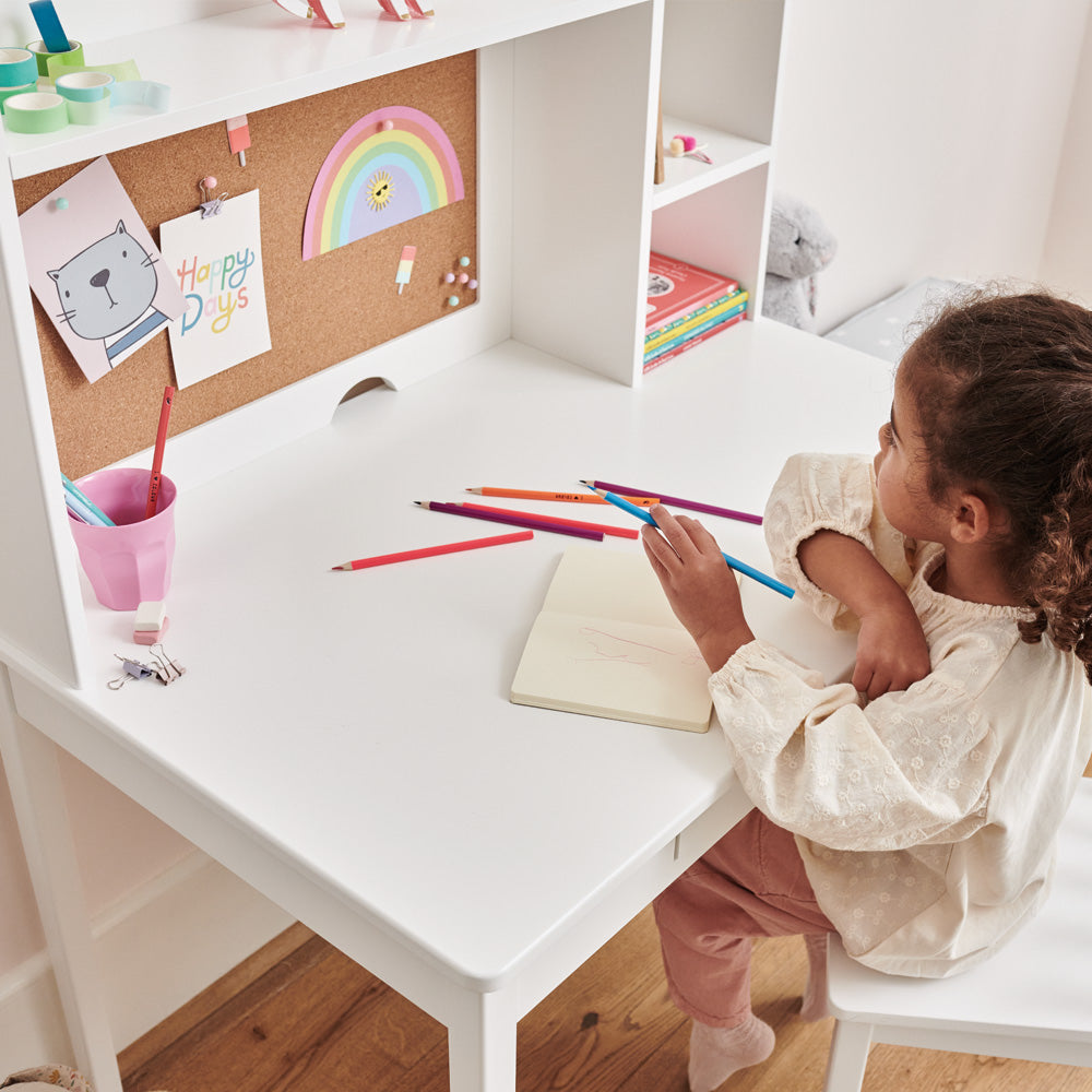 Junior Study Desk with Shelves & Drawers, White