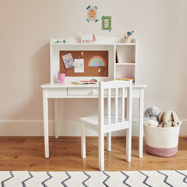 Junior Study Desk with Shelves & Drawers, White