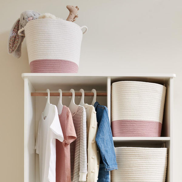Rope Storage Basket, Ivory & Rose Pink	