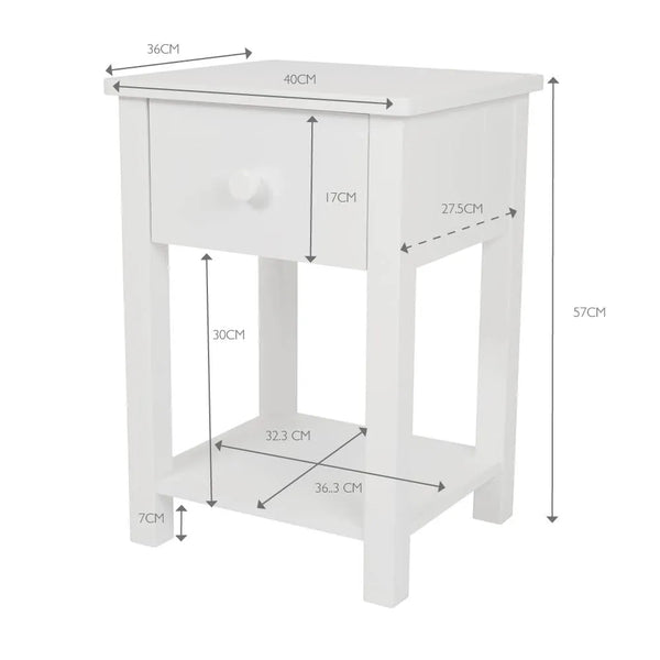 Lulworth Bedside Table, White	