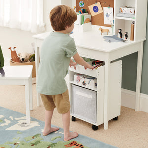 Child with under desk storage tower