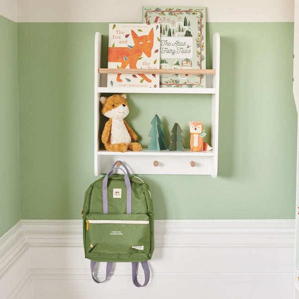 Book shelf with coat hooks	
