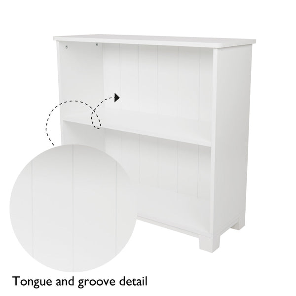 Low bookcase with tongue and groove detail	