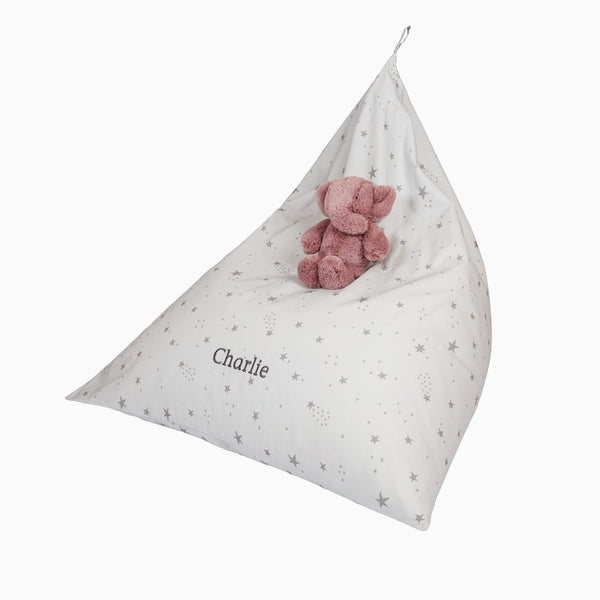 Personalised Washable Bean Bag, Grey Scattered Stars	
