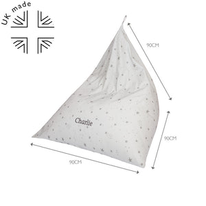 Personalised Washable Bean Bag, Grey Scattered Stars	