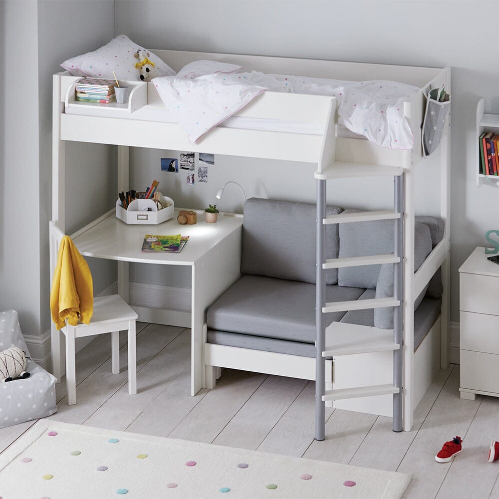 Merlin High Sleeper with Desk, Silver Grey	