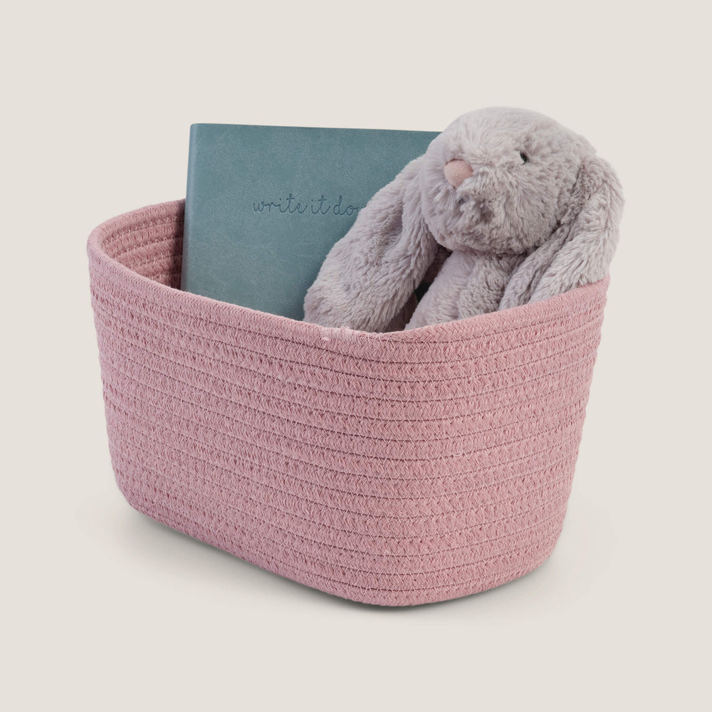 Short Rope Basket, Rose Pink
