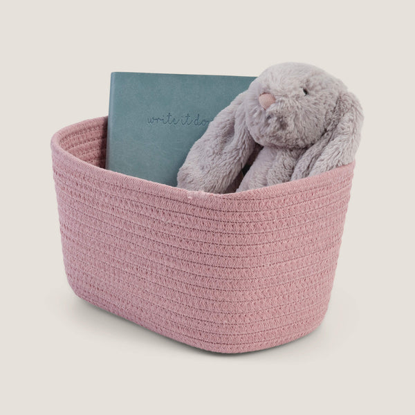 Short Rope Basket, Rose Pink