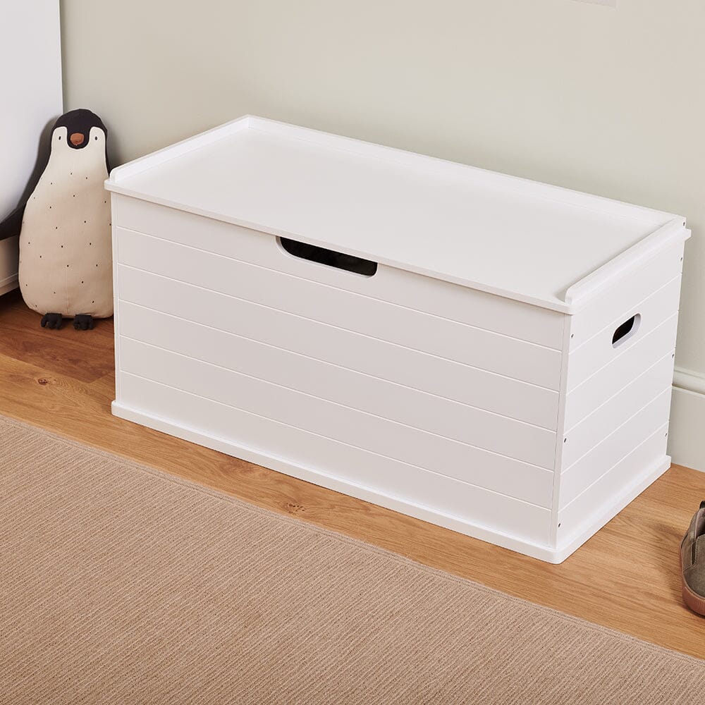 Large Wooden Toy Box Seat Bench, Bright White