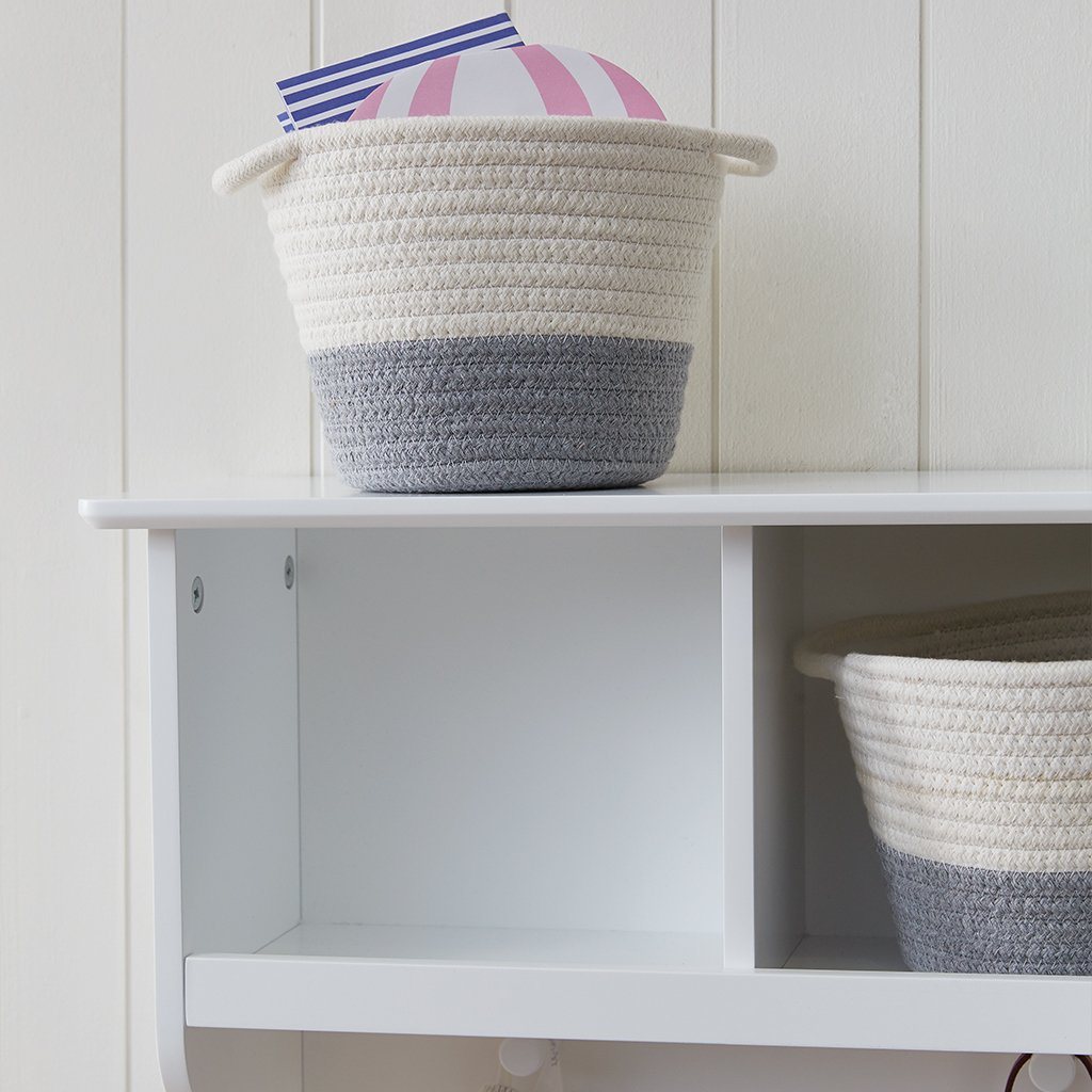 Floating Pigeonhole Wall Shelf with Hooks in White