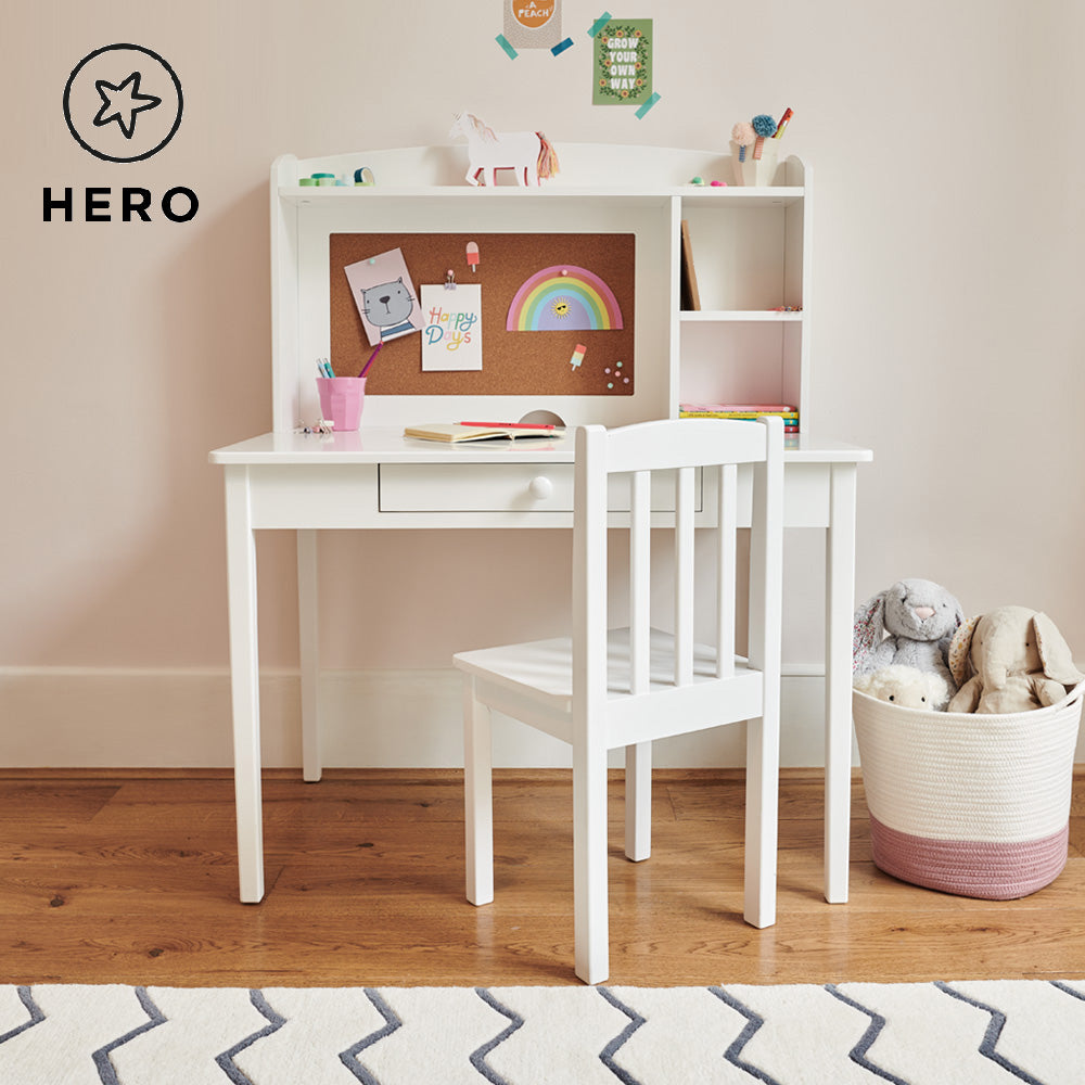 Junior Study Desk with Shelves & Drawers, White