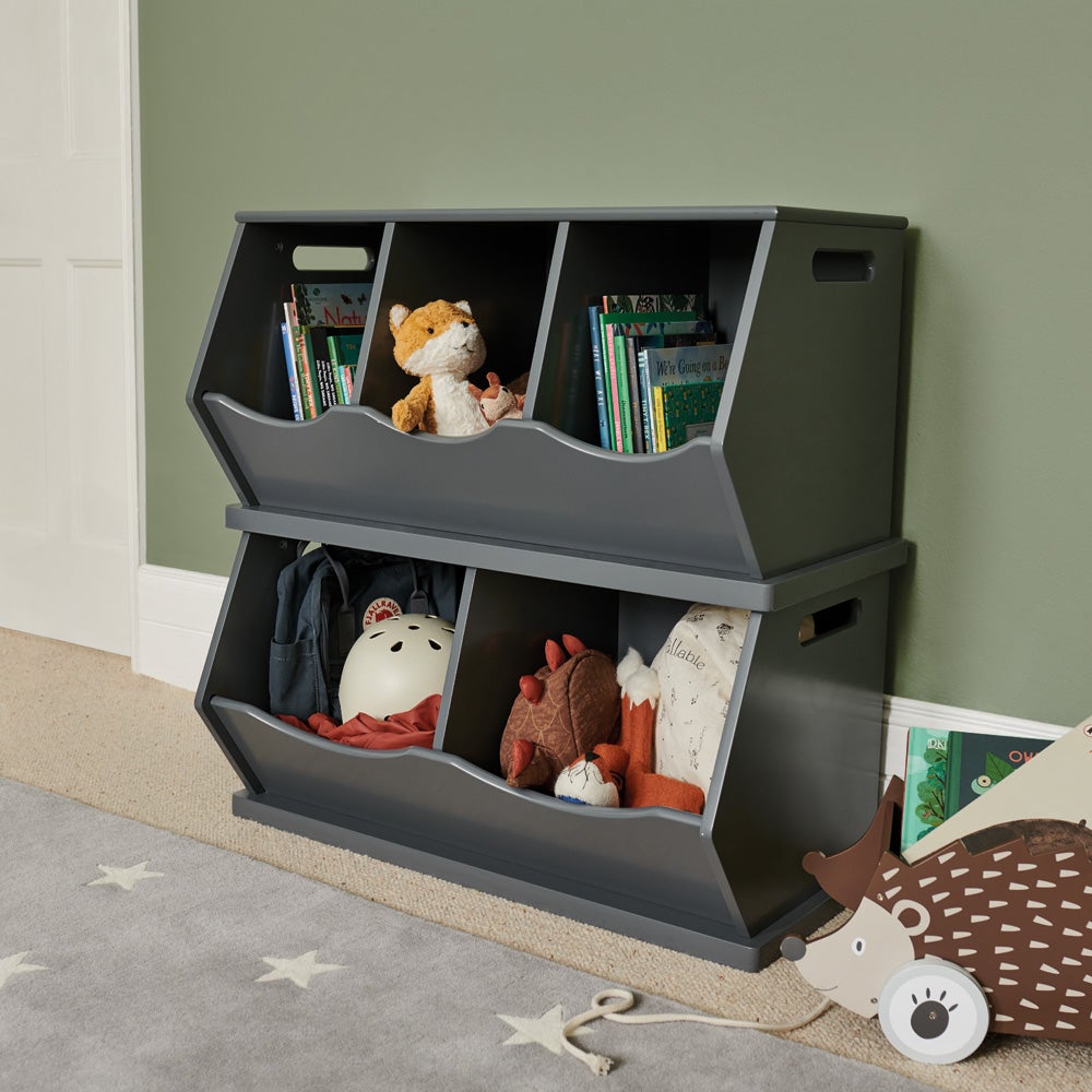 Triple Stacking Wooden Toy Storage Trunk, Charcoal
