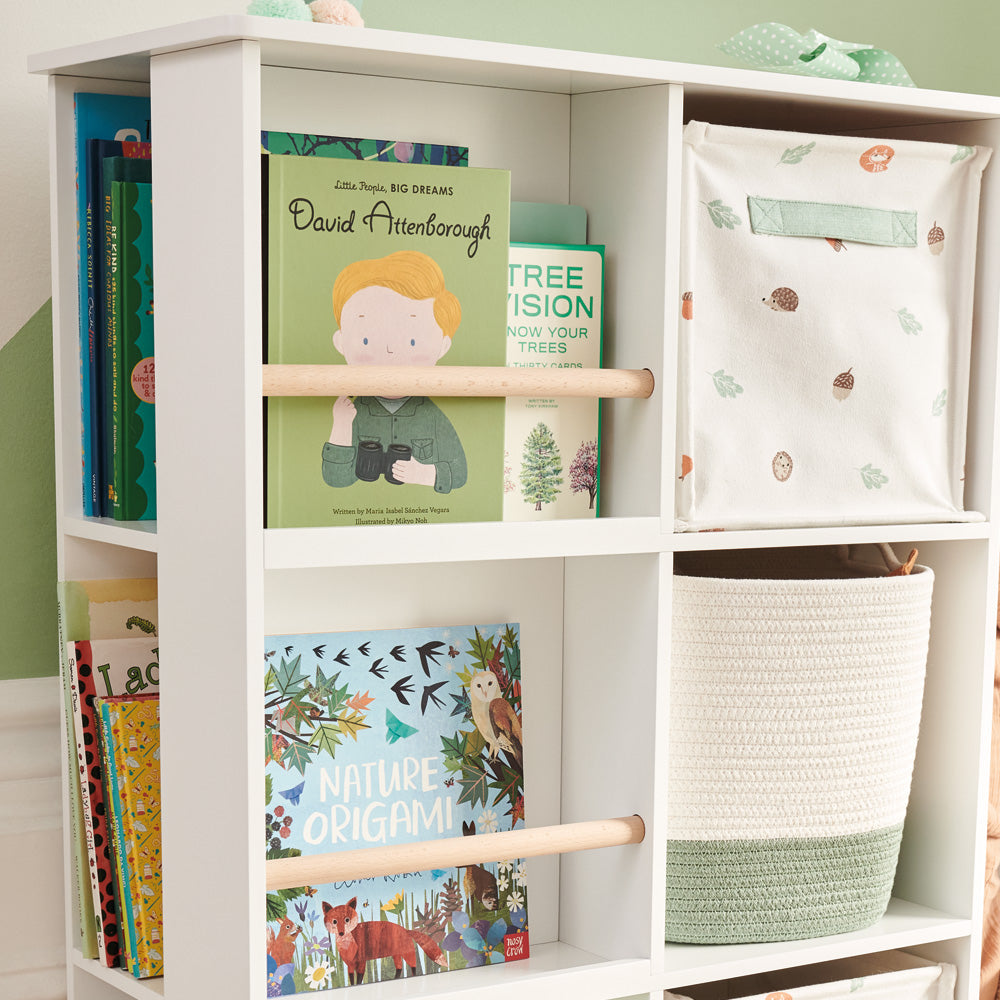 kids bookcase with front-facing storage